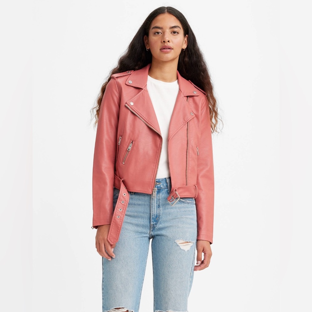 Levi’s Belted Faux Leather Moto Jacket (XS; Winter Rose Pink)